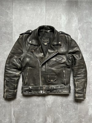 Vintage faded distressed genuine leather biker racer jacket -image