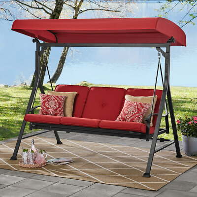 Red 3 Person Canopy Patio Swing Outdoor Home Furniture Seating Leisure-image