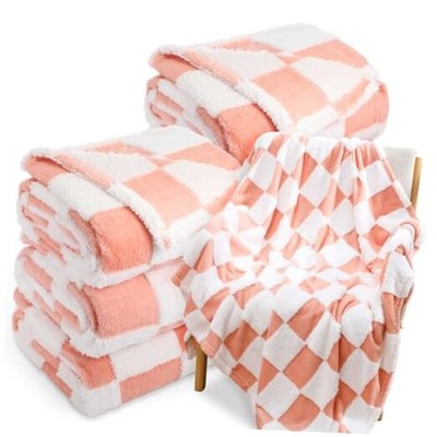  6 Pcs Checkered Throw Blankets Bulk, Checkerboard Soft Cozy Fluffy Blankets -image