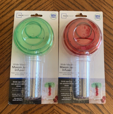 MAINSTAYS Wide Mouth Set of 2 Mason Jar Infuser * Green & Red **  New in Package-image