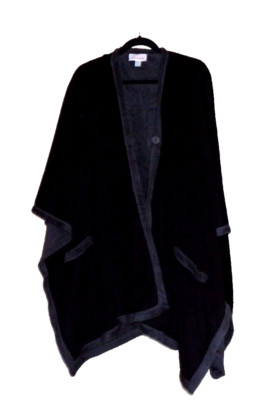 Stan Herman Black and Grey Plush Reversible Cozy Cuddler Wrap, NIP, RARE Retired-image