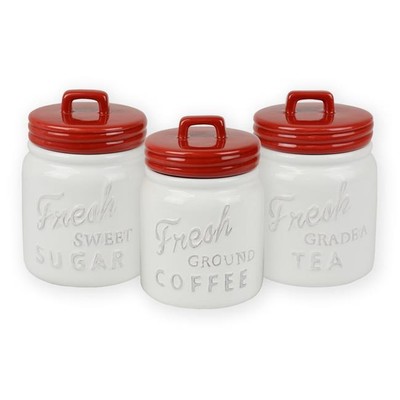Design Imports CAMZ35650 Red Ceramic Jar Canister - Set of 3-image