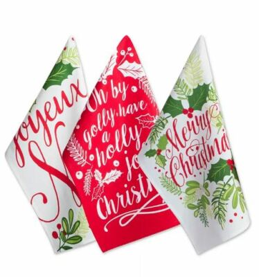 Design Imports Assorted Boughs of Holly Printed Dishtowel Set 3-Piece Set-image