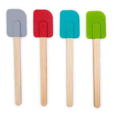 Mainstays Colorful Silicone Spatulas Set 4 with Wooden Handles, Red, Silver, Gre-image