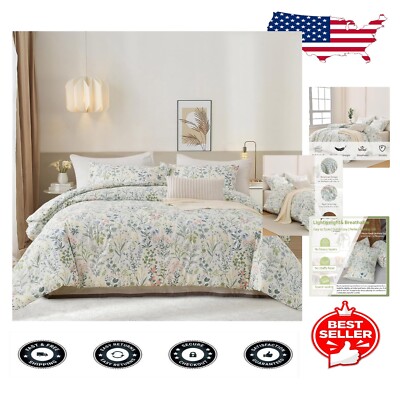 King Size Botanical Floral Comforter Set with Pillowcases for All-Season Comfort-image