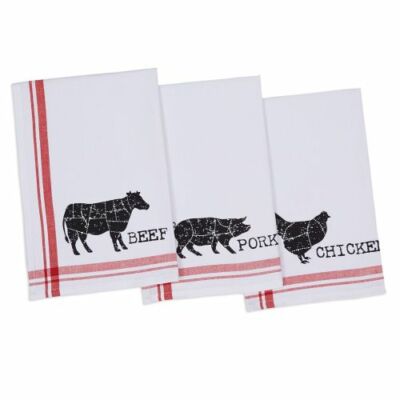 Design Imports BBQ Cuts Printed Dishtowels, Set of 3-image