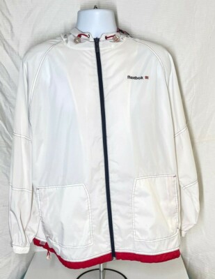 Vintage Reebok Windbreaker Jacket White Hood Size XL -image