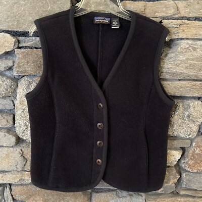 Vintage 90s Patagonia Synchilla Fleece Cardigan Vest Womens Small Black Made USA-image