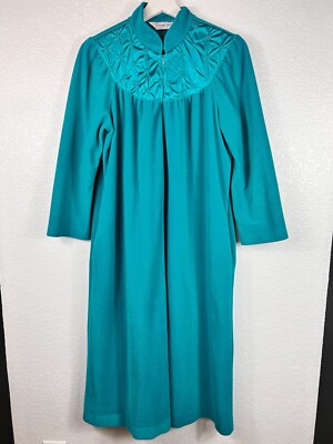 Vtg Vanity Fair Fleece Robe Sz S Zip Long Sleeve Housecoat Pockets Peacock Green-image