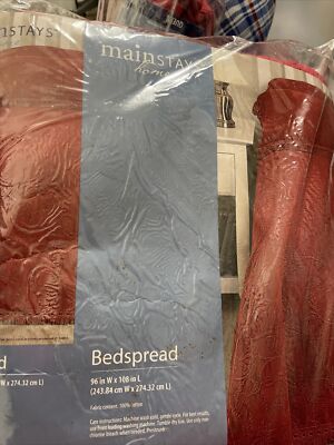 Mainstays Home Cotton Bedspread Queen 102”x118”Red Rose Made In USA-image