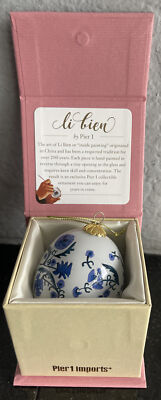 Pier 1 Imports Li Bien Blue Floral Easter Egg 2020 Reverse Painted-image