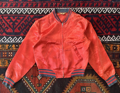 Vintage 50s Peter's Sportswear Letterman Satin Bomber Jacket USA Talon Sz. S/M-image