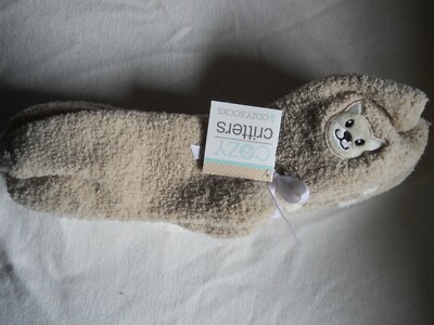 Cozy Critters Socks Soft Plush Tan Cat Ivory & Tan Polka Dot Ivory 3 Pair-image