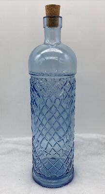 Vintage Pier 1 Imports 12” Blue Bottle w/Diamond Design & Cork-image
