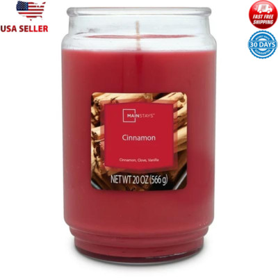 Cinnamon Scented Jar Candle 20oz Single Wick Clean Burning Aromatherapy Red New-image