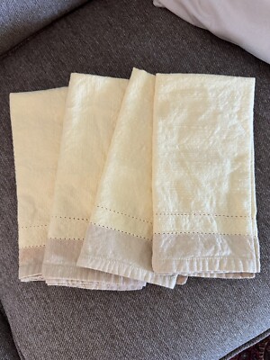 4 Pier 1 Imports Napkins Hemstitch Yellow Wheat Cotton Gold Yellow Cotton Set/4-image