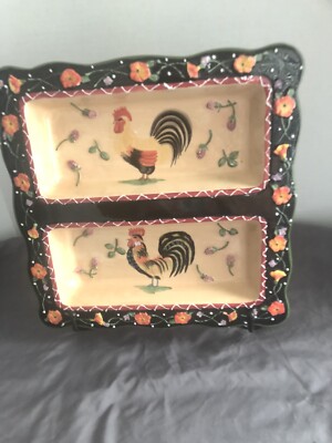 Jay Imports Ceramic 2 Section Serving Tray Rooster Design-image