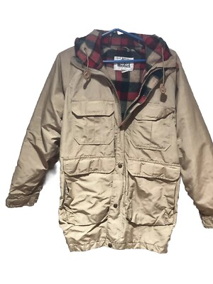 Vintage Woolrich Jacket Medium Tan Wool Lined Rain Coat Size Small-image