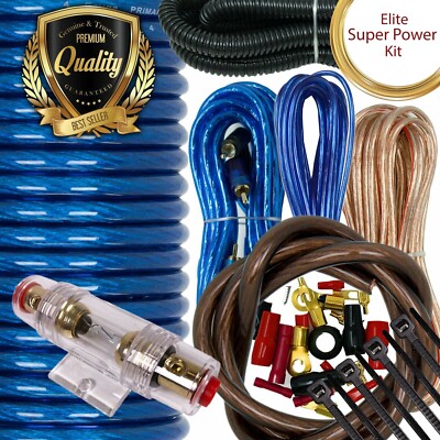 SX 4 Gauge Amp Kit Amplifier Install Wiring Complete 4 Ga Car Wires BlUE  4000W-image