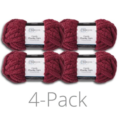 Mainstays Chunky Chenille Yarn, 31.7 yd, Burgundy, 100% Polyester, Pack of 4-image