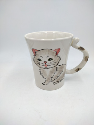 Pier 1 Imports Hand Painted Coffee Mug Cup with Kitten design Ceramic-image