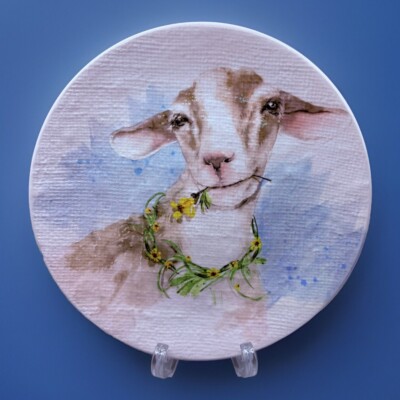 PIER 1 Imports Ironstone Easter LAMB With Daisy Chain SHEEP SALAD PLATE-image