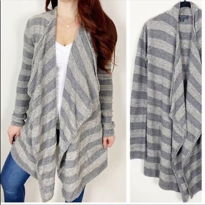 BAREFOOT DREAMS Grey Stripe Cozy Soft Bamboo chic lite Blanket Cardigan s/m-image