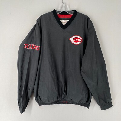 Vintage Cincinnati Reds Wind Shirt Pullover Mens Size Large Black G-III 90s-image