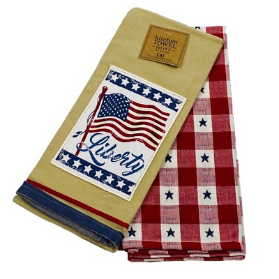 Design Imports Liberty Patriotic July 4th USA Embellished Kitchen Towel Set of 2-image