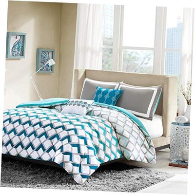  Cozy Comforter Set Geometric Design Modern All Season Vibrant Full/Queen Blue-image