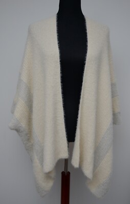 Lizard Thicket Women’s One Sz Open Front Cardigan Shawl  Sweater Ivory/Grey NWT-image