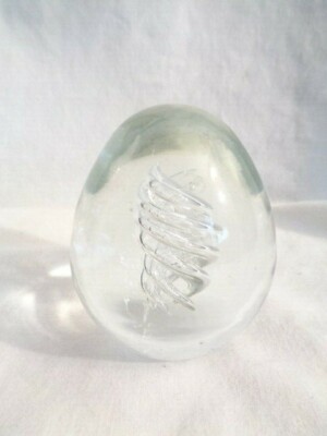 Pier 1 Imports Egg Shape Clear Paperweight With Swirl Design Inside 3