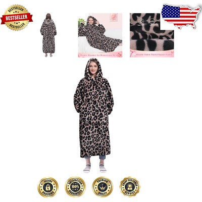 Comfy Leopard Printed Blanket Hoodie with Convenient Pocket for Relaxation-image