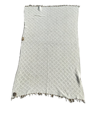 Vintage Farmhouse Crocheted Afghan Blanket Throw Lap Blanket Geometric Fringe-image