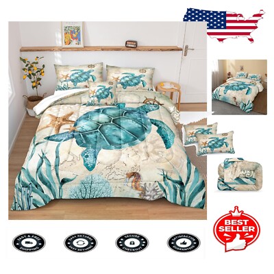 All-Season California King Turtle Comforter Set with Soft Microfiber Fabric-image