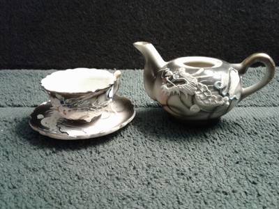 Vintage Miniature Dragon Design 3pcs of Child's Tea Set, Imports by Enesco Japan-image