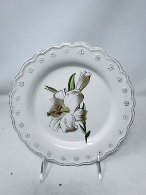 Pier 1 Imports Antique Scroll Floral White Lily Dessert/Salad Plate 8 1/2”-image