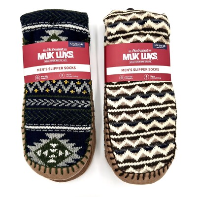 Muk Luks Men’s Warm Cozy Slipper Socks Sz L/XL 11-13 (2 Pairs) Non Slip Grippers-image