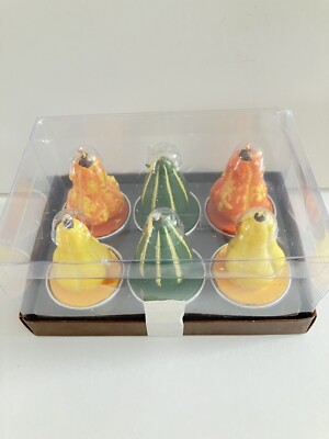 Jay Import Autumn Fall Thanksgiving Gourd Shaped Tea Light Candles Set of 6 New-image