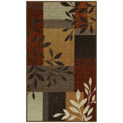 Mainstays Traditional Leaf Block Rust Brown Print Indoor Accent Rug, 1'8