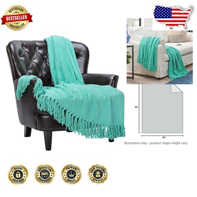 Elegant Knitted Throw Blanket with Tassels - Lightweight Cozy Comfort 50x65-image