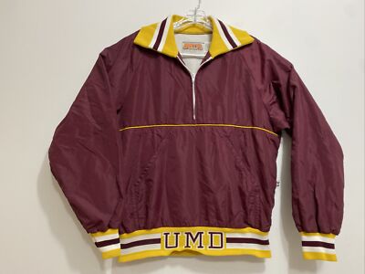 Vintage HOOTER UMD Windbreaker Pullover Jacket Maroon &Gold Mens L Made In USA-image