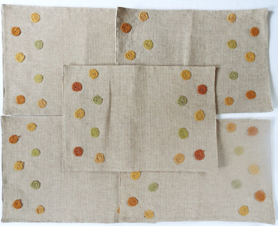 Set of 5 Pier 1 Imports Placemats Tan Polka Dot Circles Cotton Rectangular-image