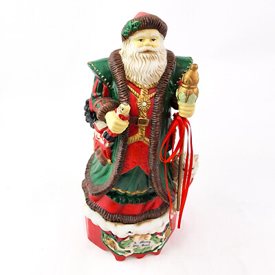 Vintage Christmas Santa Claus Music Box Merry Old Soul Ceramic Figurine 1990s-image