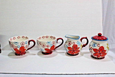 Dutch wax by coastline imports set of 2 mugs with matching cream and sugar dish-image