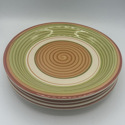 Pier 1 Imports Valencia Hand Painted Swirl Pattern Dinner Plates Lot Of 4-image