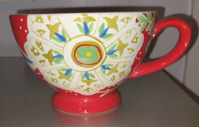 PIER 1 IMPORTS Jumbo Footed Cup Mug16 fl oz Dolomite Handpainted Raised -image