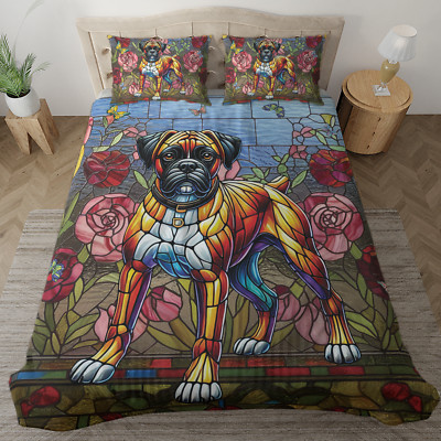 Boxer Dog Bedding Set, Colorful Pet Lover Duvet Cover, Cozy Dog Lover Bedding-image