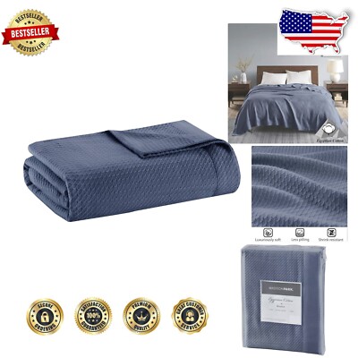 Premium Waffle Knit Egyptian Cotton Blanket - Cozy Twin Size, Breathable Blue-image