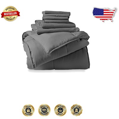 Premium 7-Piece King Comforter Set - Cozy Goose Down Alternative in Modern Grey-image